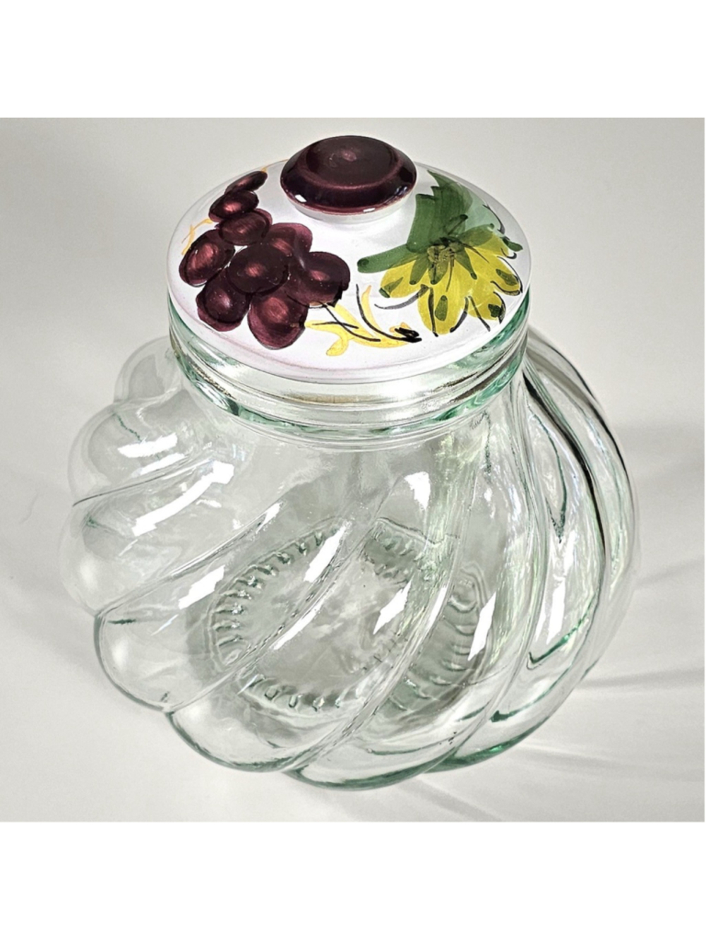 Vintage Italian SVE Glass Storage Jar Swirl Kitchen Canister Handpainted Lid